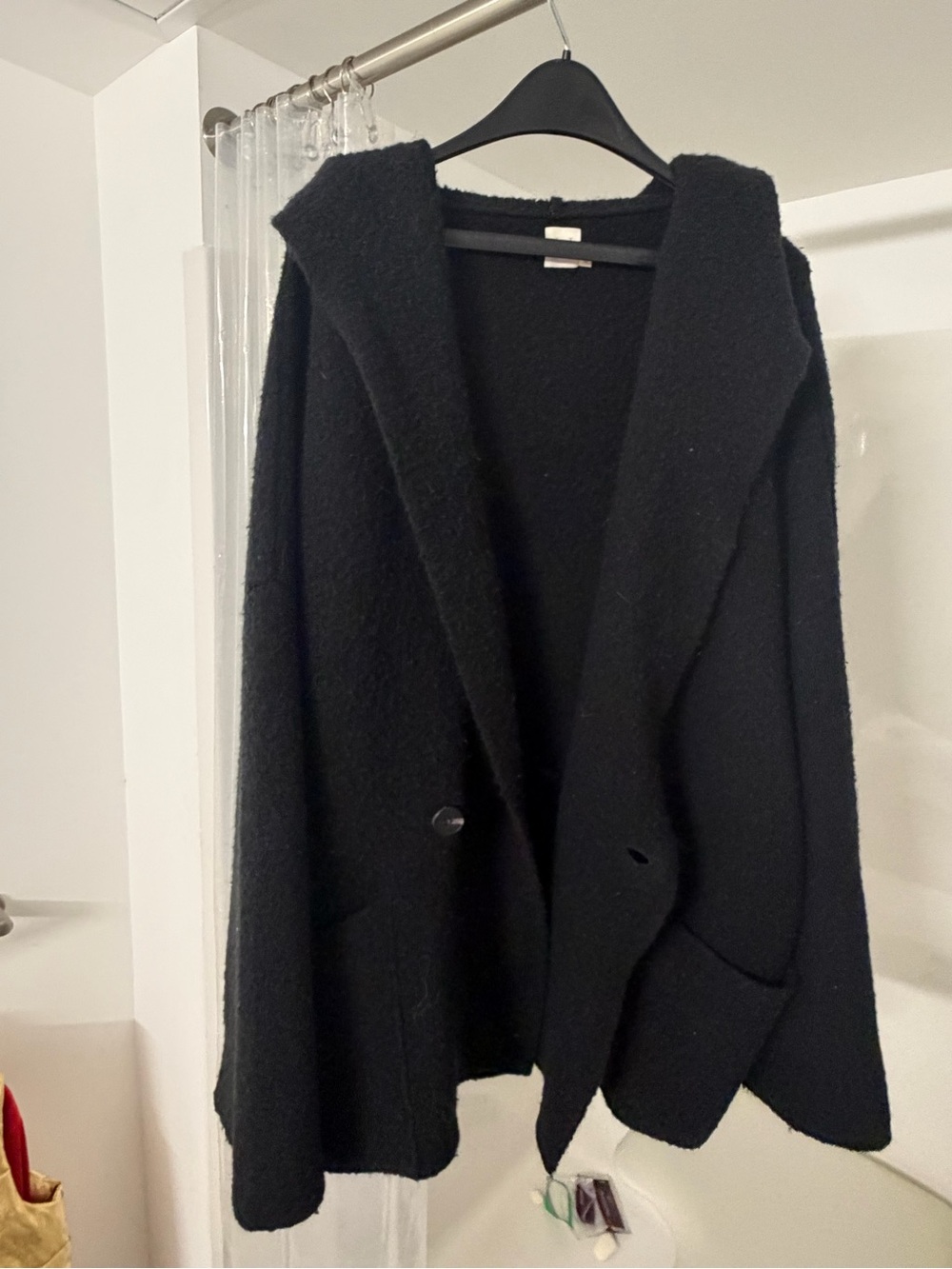 Helsa Black Hooded Open-Front Womens Sweater Cardigan